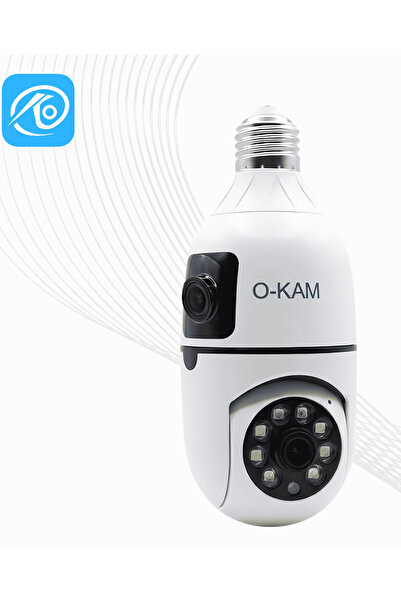 O-KAM 4046 4MP (2MP+2MP) Çift Lensli Ampul Robot Kamera - 360° PTZ Wi-Fi Güve...