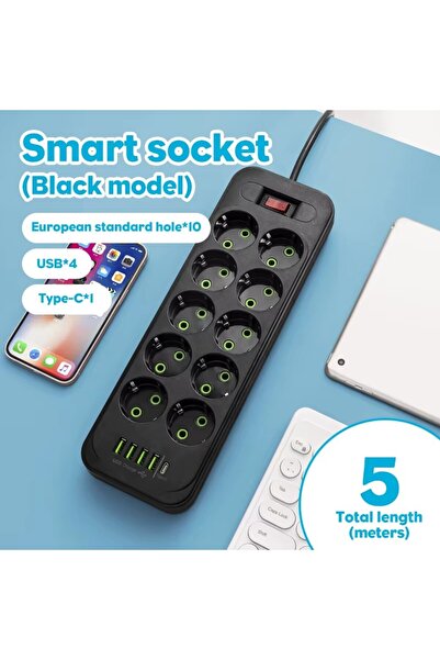 Choice1 EU Plug D10L Black 5M EU plug AC sket multi sket power plug board 5-m...