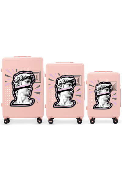 wings Set de 3 valize de călătorie ABS+ personalizate, roz pal