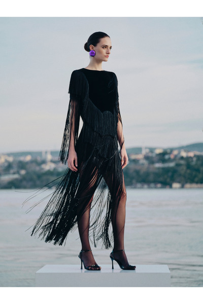 BAQA Püsküllü Kadife Elbise