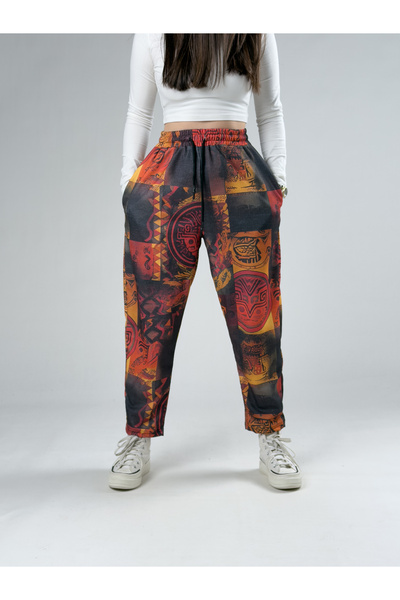 COCOPELLI Red Patterned Women's Baguette Pants Coc2946