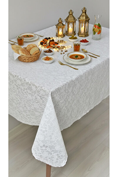 EFEMHOME EV TEKSTİL دانتيل شكل مستطيل من مادة PVC مفرش طاولة 120x152 قابل للم...