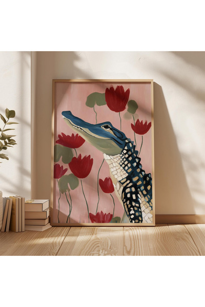 Tuba Decor Tablou cu cel mai drăguț crocodil, într-o singură bucată, cu ramă ...