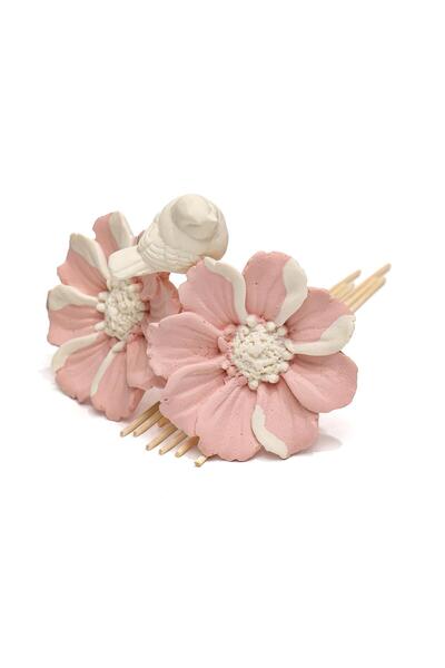 Missi Bloom & Breeze Serisi- Pembe Seramik Taşlı Doğal Bambu Kamış Seti