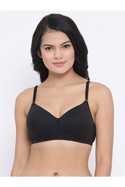 Clovia By Styli Black Padded Non-Wired Full Coverage Cotton Rich T-Shirt Bra