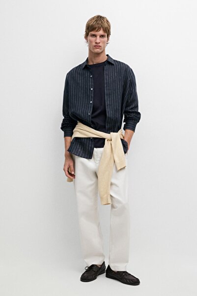 Massimo Dutti Regular fit çizgili keten gömlek