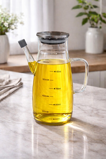 MAKRİ HOME 1000 ml Cam Yağlık Sirkelik Sürahi, 22 cm Yükseklik, 10 cm Çap, Pa...