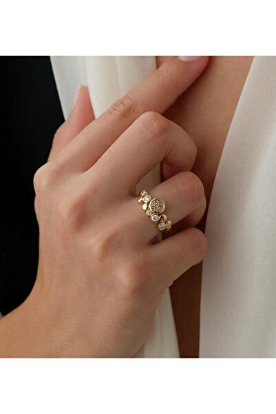 Markiz Takı Multi-Round Stone Gold Premium Ring (Adjustable)