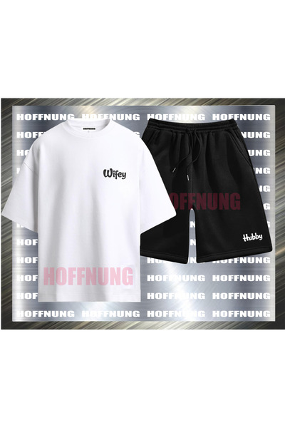 HOFFNUNG Unisex Casual Short Sleeve Set with Wifey Hubby Print Outdoor Spring...