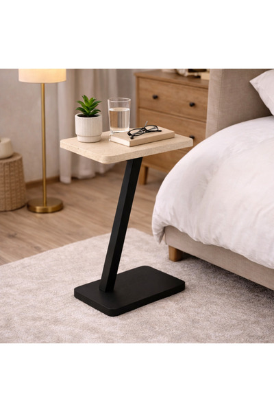 N.zone A modern, gray, C-shaped side table measuring (40 x 25 cm and 60 cm hi...