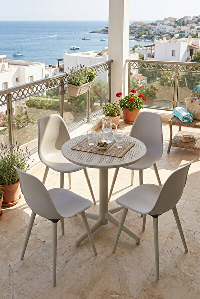 VİLİNZE Tilia Plastik Bahçe Balkon Bistro Seti Katlanır Masa 60*60 cm (1+4 Set)