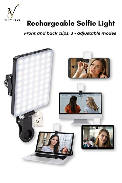 View star Viewstar 60-LED Rechargeable Selfie Light – Front & Back Clips, 3 M...