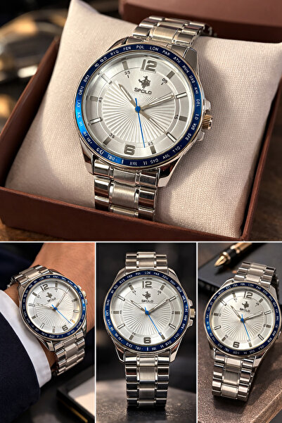 SPOLO Erkek Kol Saati Metal Kordon Analog Quartz Şık Tasarım Gümüş Kasa Mavi ...