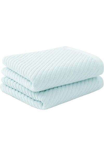 Arabest 2-Piece Towel Set, Blue Ribbed Hand Towels for Bathroom 74x34cm 100% ...