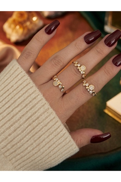 Markiz Takı Multi-Round Stone Gold Premium Ring (Adjustable)