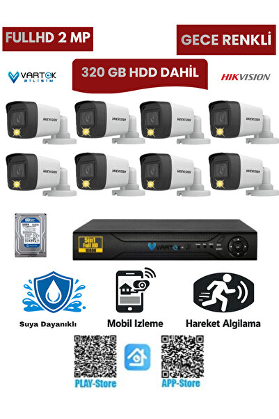 Hikvision 8 Kameralı Güvenlik Kamera Seti 2MP 1080P Gece Renkli Tak Çalıştır ...