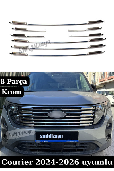SML Dizayn 2024-2025-2026 Ford Courier Ön Panjur Krom Çıtaları Kromları Nikel...
