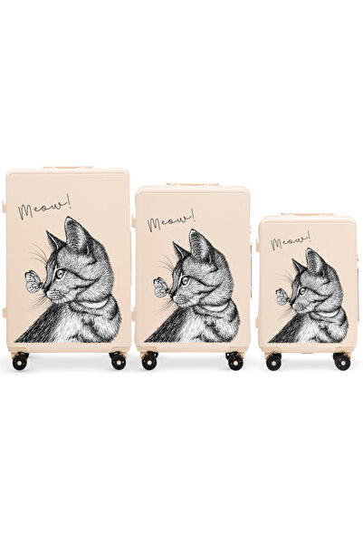 wings Set of 3 Suitcases ABS+ Customized DIRTY WHITE MEOW