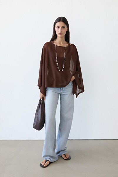 Massimo Dutti Dökümlü keten pelerin