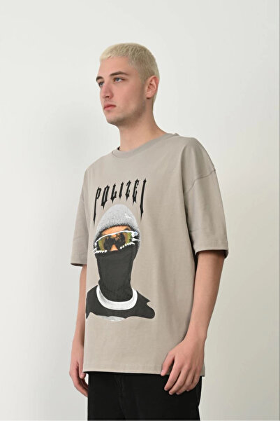 LUMİART Men's Printed T-Shirt Short Sleeve Crew Neck Relaxed Fit Tee - Dyed Gray