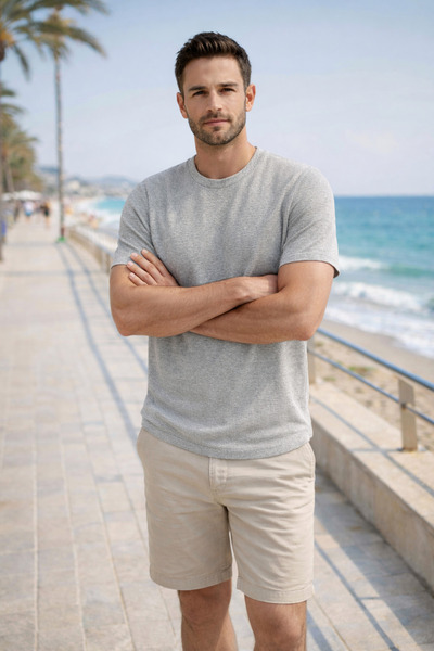 Maccali Men's Daily Trend Crew Neck Gray Linen T-Shirt