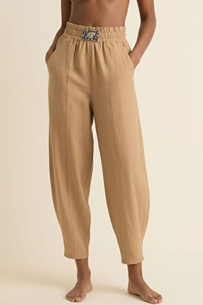 Avatar Culoare bej talie înaltă Talie elastică cu buzunare Îmbrăcăminte confo...