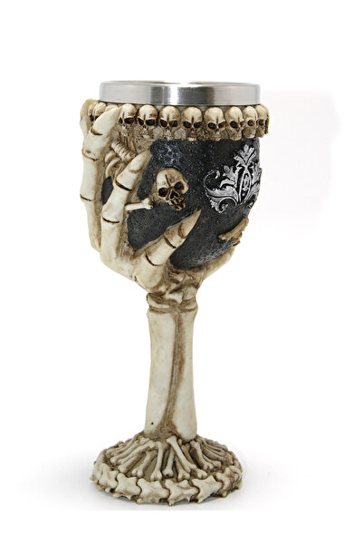 CT STONES 3D Embossed Stainless Steel Goblet Cup Holding a Skeleton Hand
