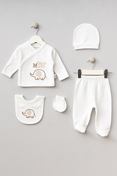 Bebitof Cute Elephant Patterned 5-Piece Newborn Hospital Release Bodysuit Set