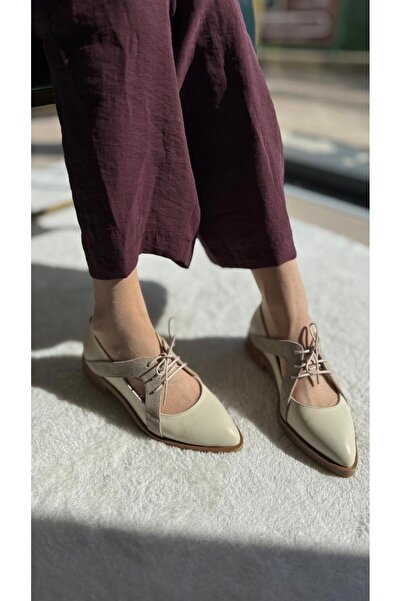 BABLACK Exclusive series %100 Hakiki Deri Kadın Makosen Krem