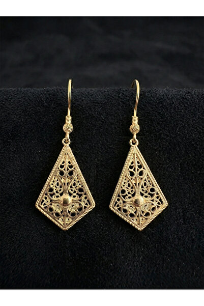 Erdobia 925 Ayar Gümüş Altın Kaplama Geleneksel Telkari Baklava Dilimi Kancal...