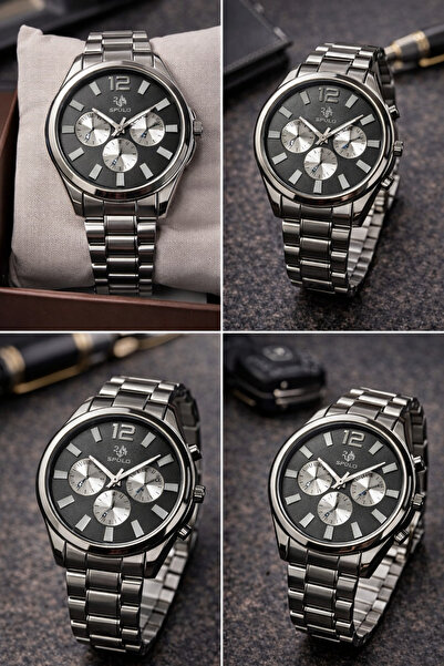 SPOLO Erkek Kol Saati Metal Kordon Analog Quartz Şık Tasarım Gümüş Kasa Antra...