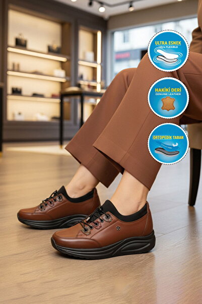 AYAKMOD Taba Genuine Leather Anatomical Women's Casual Shoes 2660 Z