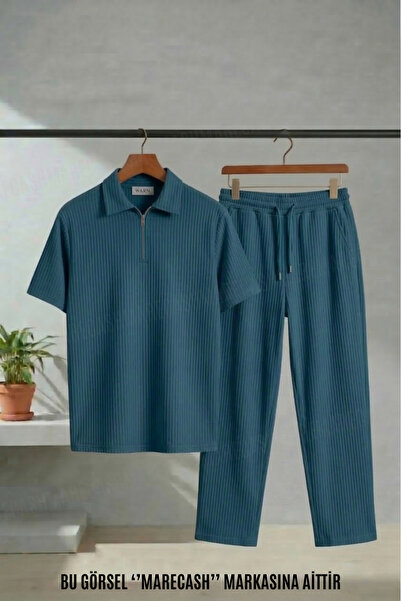 MARECASH Ottoman Baggy Tracksuit and Zippered Polo Shirt Set Short Sleeve Sum...