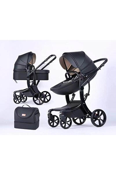 Ominii عربة أطفال فاخرة عالية الرؤية من الجلد، نظام سرير أطفال وعربة جلد ثنائ...