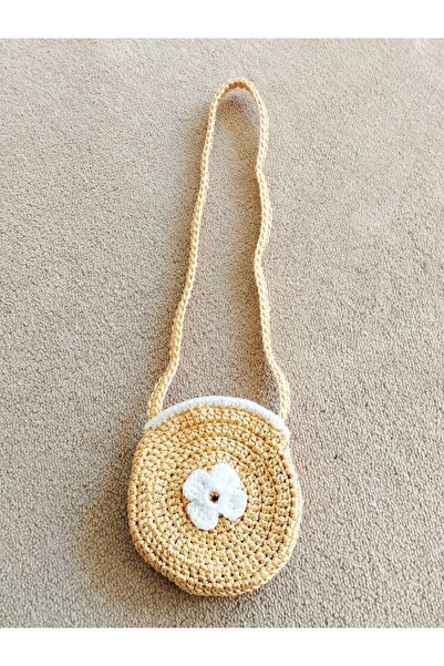 EKE BUTİK El Örgüsü Çocuk Makrome Çanta Sarı-Beyaz