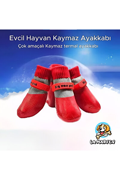 LA MARVEN Su Geçirmez Köpek Ayakkabısı 4’lü Set Kaymaz Taban Pati Koruyucu Kö...