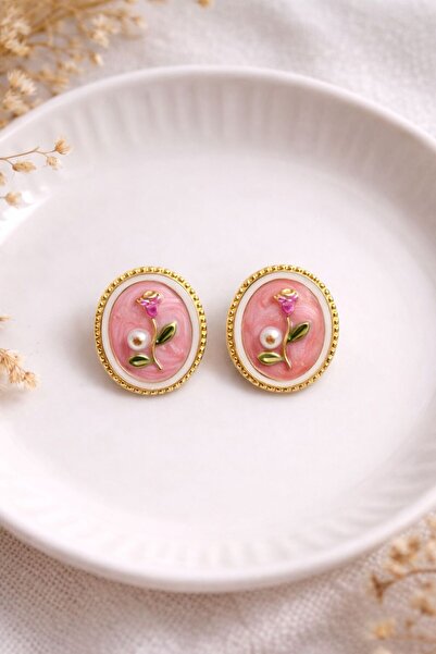 Nilsu Aksesuar Vintage Design Women's Earrings with Tulip Figures