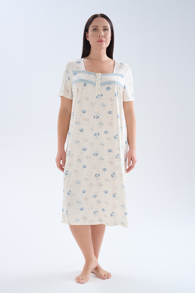 Hays Kadın Plus Size Viskoz Kısa Kollu Patlı Gecelik