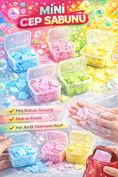 CandyShine Çok Dilimli Taşınabilir El Sabunu | Ev Okul Kamp Çocuk Tuvalet Pratik Çiçek Desenli 100 Yaprak Kağıt Sabun