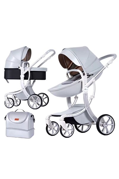 Ominii عربة أطفال فاخرة عالية الرؤية من الجلد، نظام سرير أطفال وعربة جلد ثنائ...