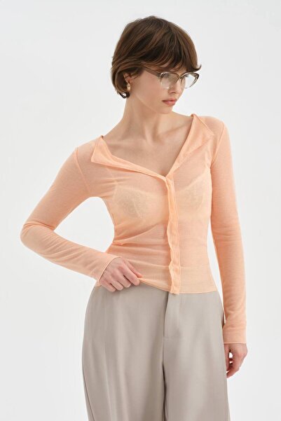 tw3 Kadın Transparan Görünümlü Tasarım Uzun Kollu Bluz