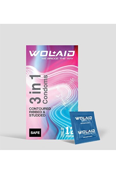 WOLAID 3 واقيات ذكرية في 1، 12 قطعة