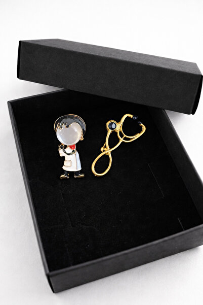 Minia 2 Adet Doktor ve Steteskop Broş Tıp Doktor Hediye Kutusu