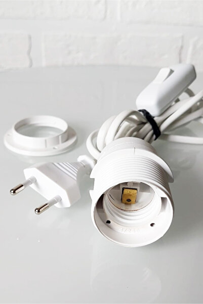 PinkyDuck E27 Duylu 2 Metre Beyaz Seyyar Fişli Anahtarlı Kablo Abajur Lambader