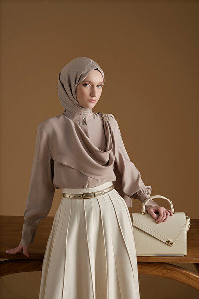 Armine Broş Detaylı Tunik Vizon