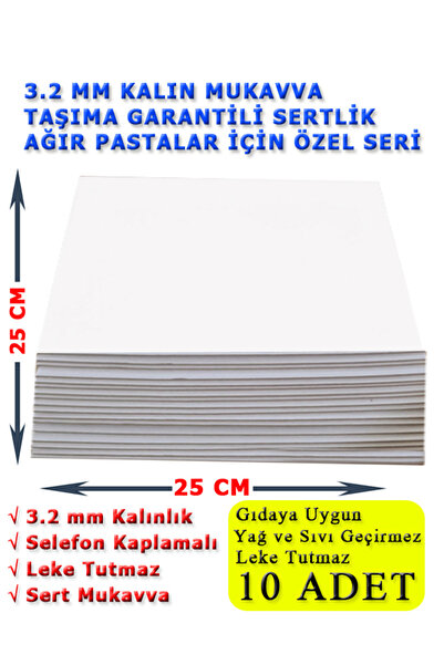 kutucum 25 X 25 cm Pasta Altlığı 10 ADET 3.2 mm Kalın Mukavva Beyaz