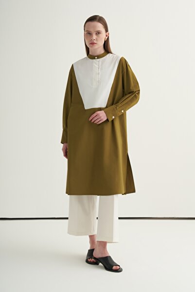 EBU Prive Γυναικείο τουνίκ με αντίθεση στο γιακά, λαδί πράσινο