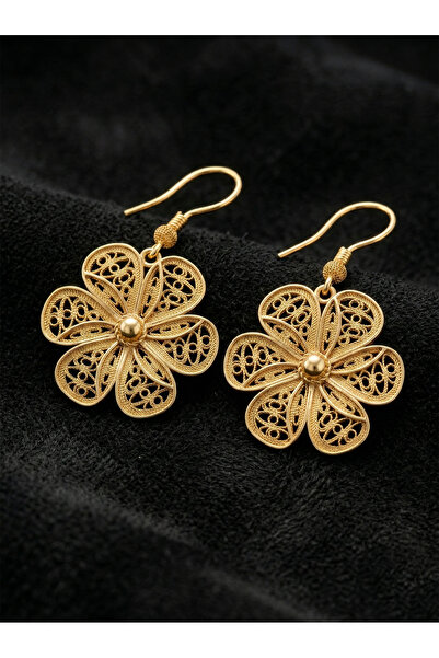 Erdobia 925 Ayar Gümüş Altın Renk Geleneksel Telkari Elişi Papatya Kancalı Sa...