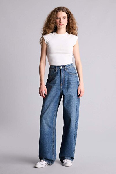 DeFacto Baggy Fit High Waist Straight Leg Long Jean Pants H1165Ax26Sm