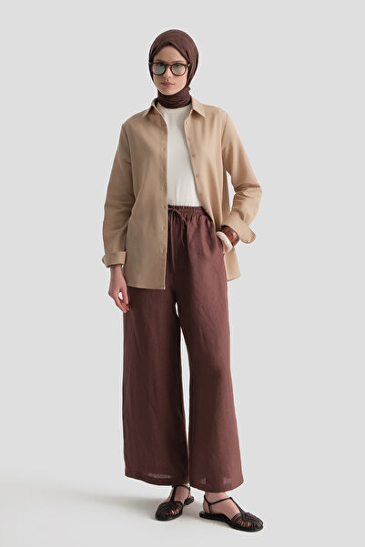 Armine Keten Palazzo Pantolon Kahverengi